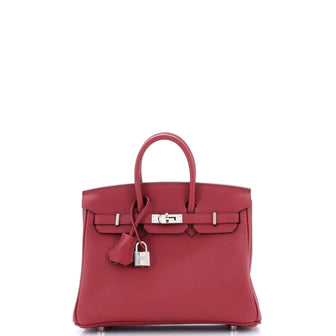 Hermes Birkin Handbag Red Togo with Palladium Hardware 25