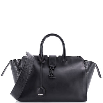 Saint Laurent Monogram Cabas Downtown Leather with Crocodile Embossed Leather Small