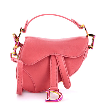 Christian Dior Saddle Handbag with Strap Leather with Iridescent Hardware Micro