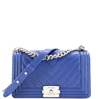 Chanel Boy Flap Bag Chevron Caviar Old Medium