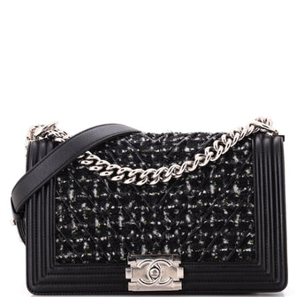 Chanel Boy Flap Bag Chevron Tweed Old Medium