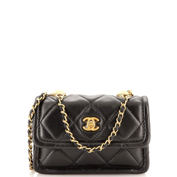 Chanel Button on Top Flap Clutch with Chain Quilted Shiny Lambskin Mini