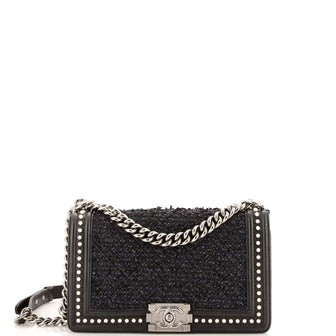 Chanel Boy Flap Bag Quilted Tweed with Pearl Embellished Calfskin Old Medium