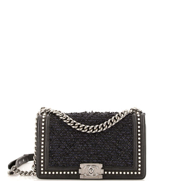 Chanel Boy Flap Bag Quilted Tweed with Pearl Embellished Calfskin Old Medium