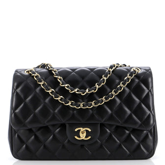 Chanel Vintage Classic Double Flap Bag Quilted Lambskin Jumbo