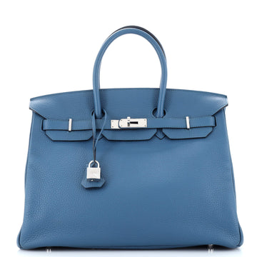 Hermes Birkin Handbag Blue Clemence with Palladium Hardware 35