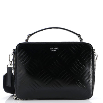Prada Brique Crossbody Bag Embossed Brushed Leather Medium