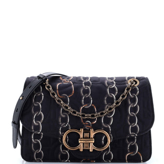 Salvatore Ferragamo Gancini Turnlock Flap Bag Quilted Printed Silk Medium