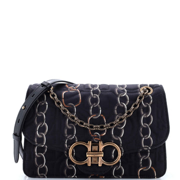 Salvatore Ferragamo Gancini Turnlock Flap Bag Quilted Printed Silk Medium