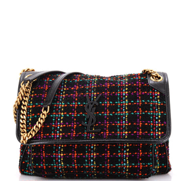Saint Laurent Niki Chain Flap Bag Matelasse Chevron Tweed Medium