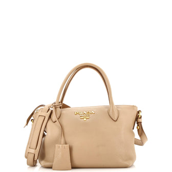 Prada Dual Strap Zip Tote Vitello Daino Small