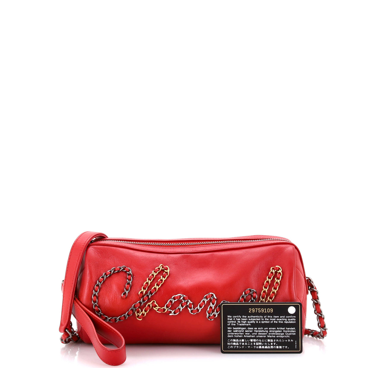 Chanel Chain Signe Bowling Bag Calfskin Small Red 298445222