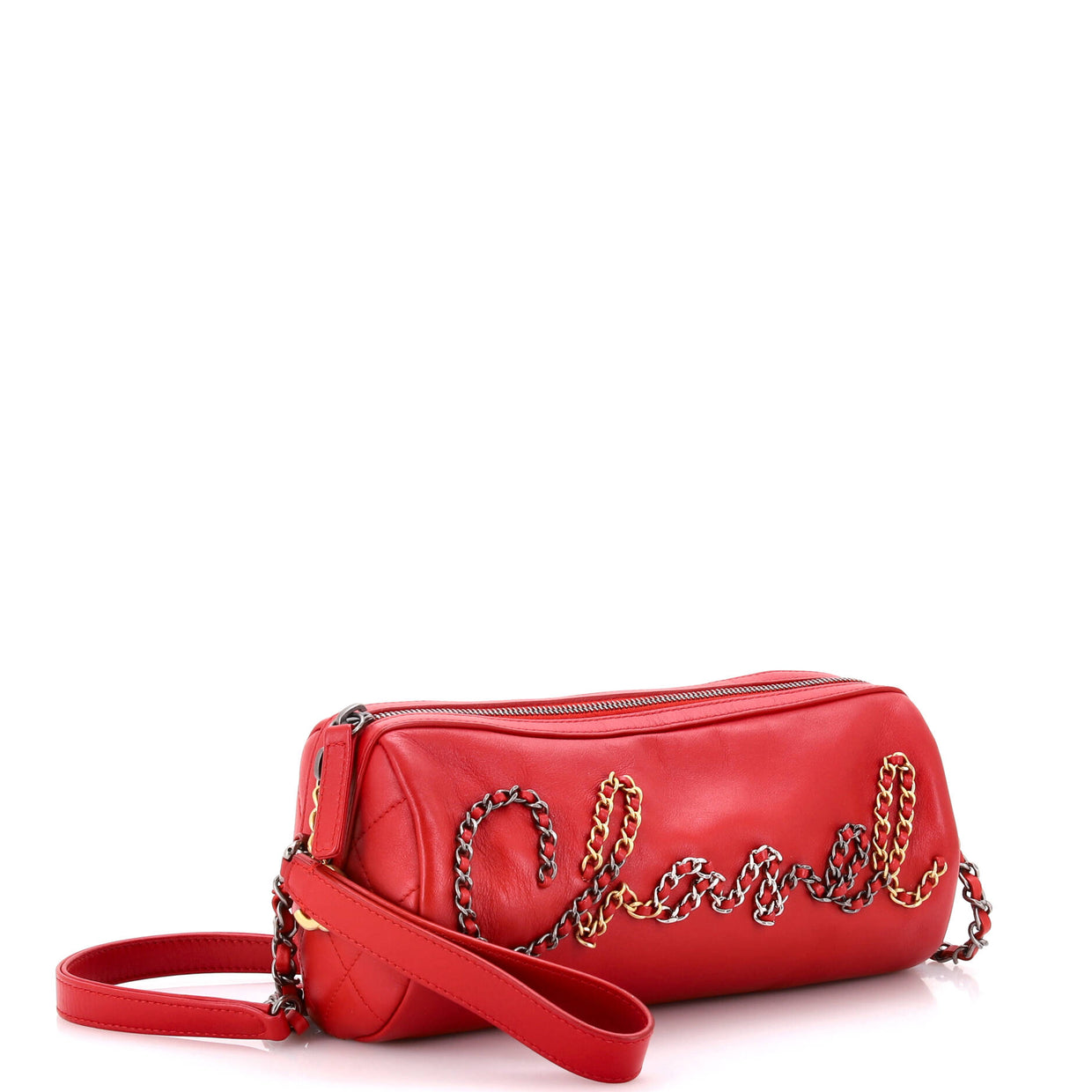 Chanel Chain Signe Bowling Bag Calfskin Small Red 298445222