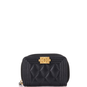 Chanel Boy Zip Coin Purse Quilted Caviar Small