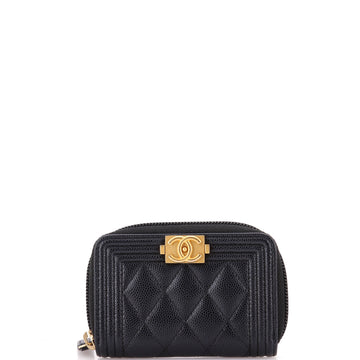 Chanel Boy Zip Coin Purse Quilted Caviar Small
