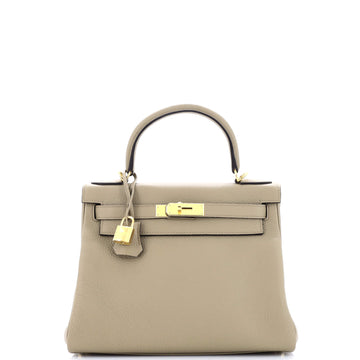 Hermes Kelly Handbag Light Clemence with Gold Hardware 28