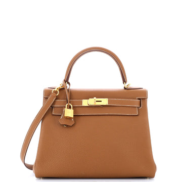 Hermes Kelly Handbag Brown Togo with Gold Hardware 28
