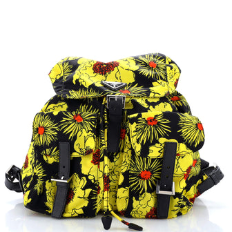 Prada Double Front Pocket Backpack Printed Tessuto Medium