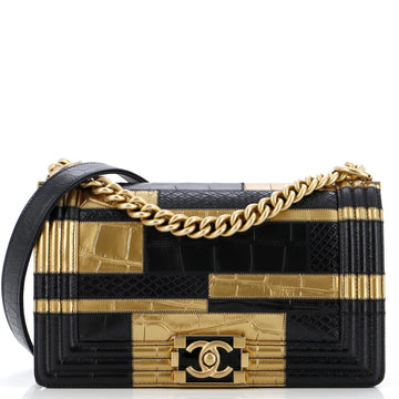 Chanel Boy Flap Bag Crocodile Python Embossed Calfskin Old Medium