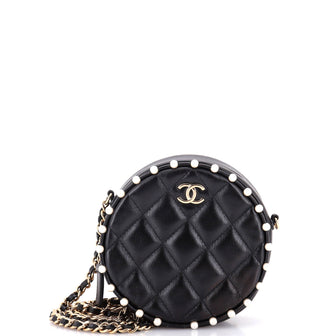 Chanel Round Clutch with Chain Quilted Calfskin with Pearl Detail