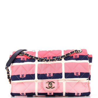 Chanel CC Flap Bag Quilted Classic Flap Motif Printed Nylon Medium