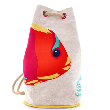 Hermes Under The Waves Drawstring Duffle Bag Printed Canvas