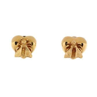 Gucci Le Marche Des Merveilles Bee Heart Stud Earrings 18K Yellow Gold