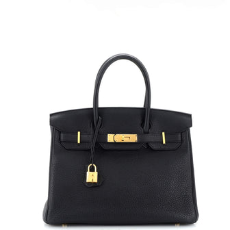 Hermes Birkin Handbag Black Togo with Gold Hardware 30