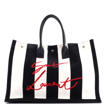 Saint Laurent Noe Shopping Tote Striped Canvas Large