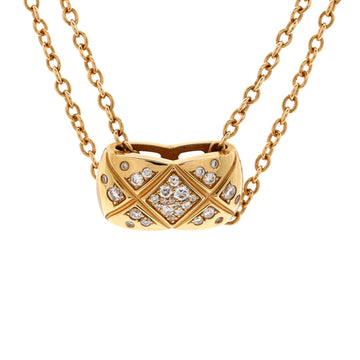 Chanel Coco Crush Double Chain Pendant Necklace 18K Beige Gold and Diamonds