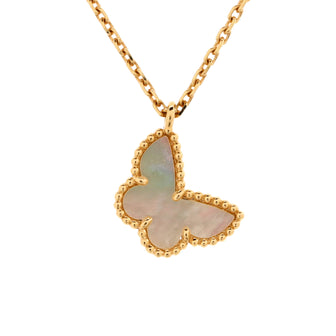Van Cleef & Arpels Sweet Alhambra Butterfly Pendant Necklace 18K Yellow Gold and Mother of Pearl