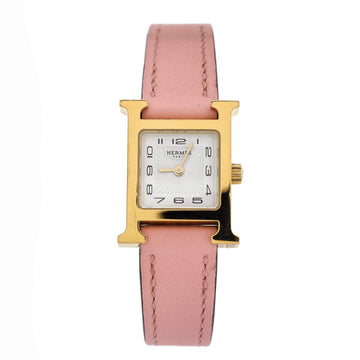 Hermes Heure H Quartz Watch Plated Metal and Leather 17