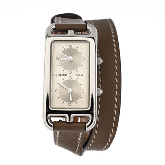 Hermes Nantucket Dual Time Quartz Watch Stainless Steel and Leather with Diamond Markers 20