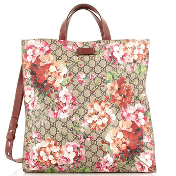 Gucci Convertible Soft Open Tote Blooms Print GG Coated Canvas Tall