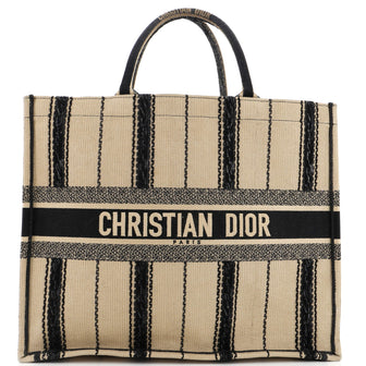 Christian Dior Book Tote Bayadere Stripe Embroidered Canvas Large