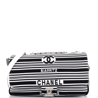 Chanel Venise Biarritz Flap Bag Striped Canvas Medium