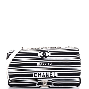 Chanel Venise Biarritz Flap Bag Striped Canvas Medium