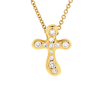 Tiffany & Co. Elsa Peretti Cross Pendant Necklace 18K Yellow Gold with Diamonds Small