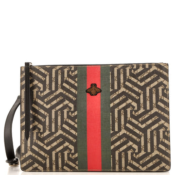 Gucci Bee Web Zip Messenger Bag Caleido GG Coated Canvas Large