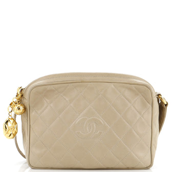 Chanel Vintage Diamond CC Camera Bag Quilted Leather Large