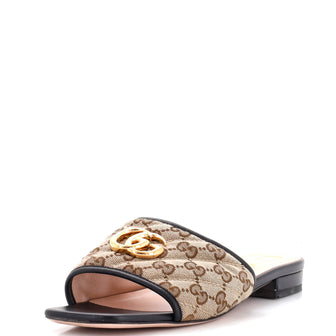 Gucci Women's GG Marmont Slide Sandals Diagonal Quilted GG Canvas