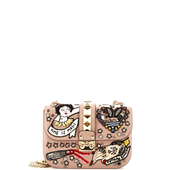 Valentino Garavani Glam Lock Shoulder Bag Embroidered Leather Small