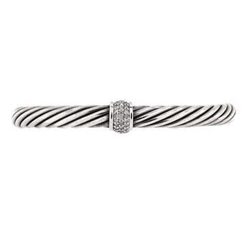 David Yurman Cable Classic Center Station Bracelet Sterling Silver with 18k White Gold and Diamonds 7mm