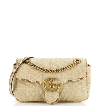 Gucci GG Marmont Flap Bag Matelasse Raffia with Snakeskin Small
