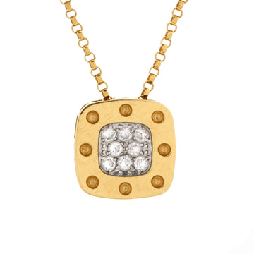 Roberto Coin Pois Moi Square Pendant Necklace 18K Yellow Gold and Pave Diamonds Small
