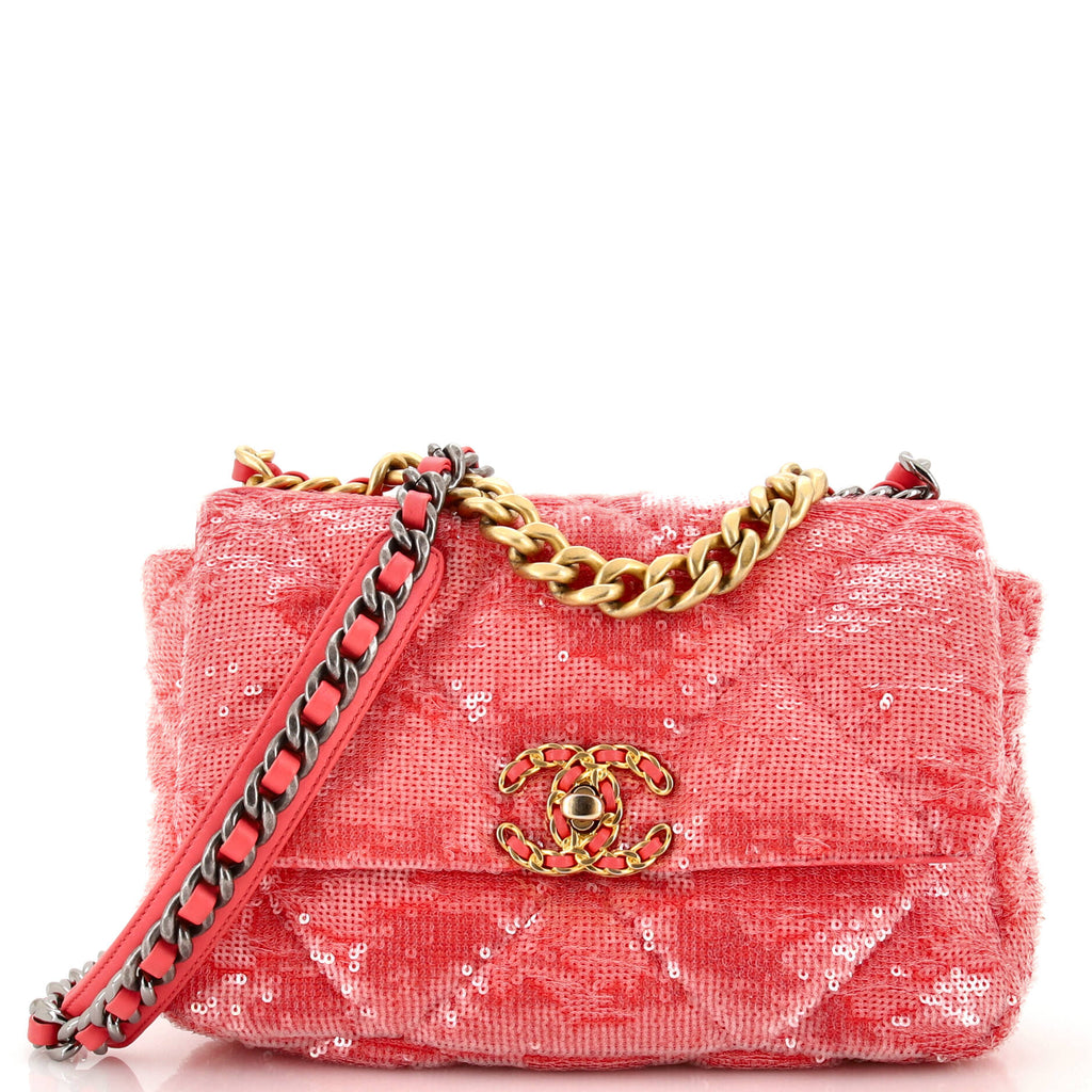 19 Flap Bag Quilted Sequins Medium / pink