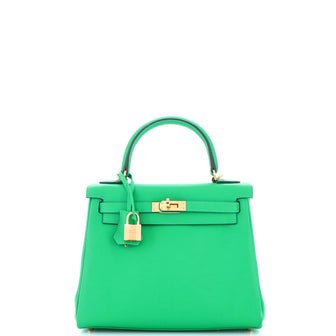 Hermes Kelly Handbag Green Swift with Gold Hardware 25