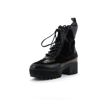 Louis Vuitton Women's Laureate Platform Desert Boots Suede with Monogram Canvas