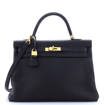 Hermes Kelly Handbag Black Togo with Gold Hardware 35