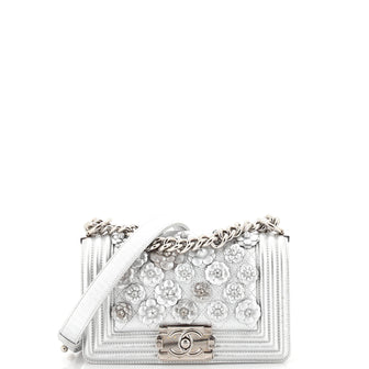 Chanel Boy Flap Bag Quilted Lambskin with Camellia Applique Small